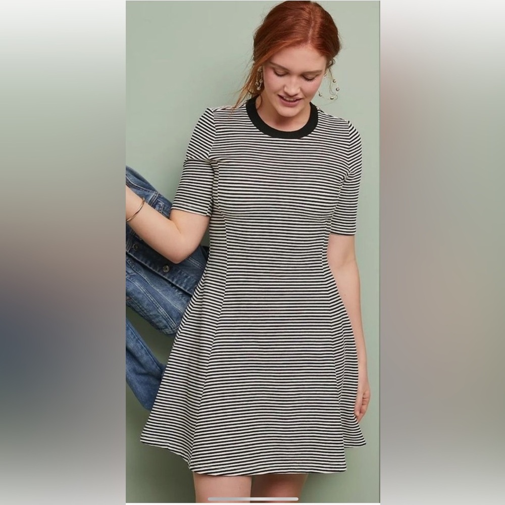 Anthropologie Striped Black and White A-Line Dress